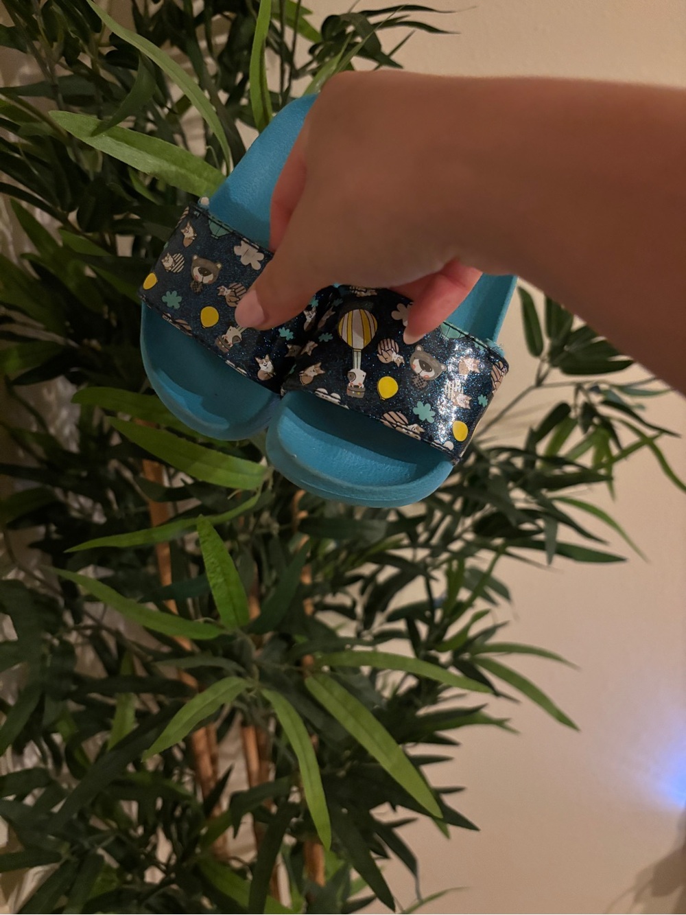 Kids Blue Slide Sandals with Patterned